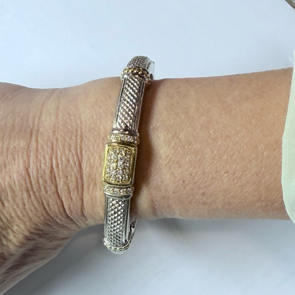 Judith Ripka Elegant Diamond Sterling Silver and 18k Gold Cuff